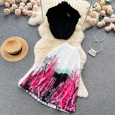 Conjunto de Dos Piezas: Blusa Plisada sin Mangas y Falda Diseño Exclusivo para Mujer - Image 37