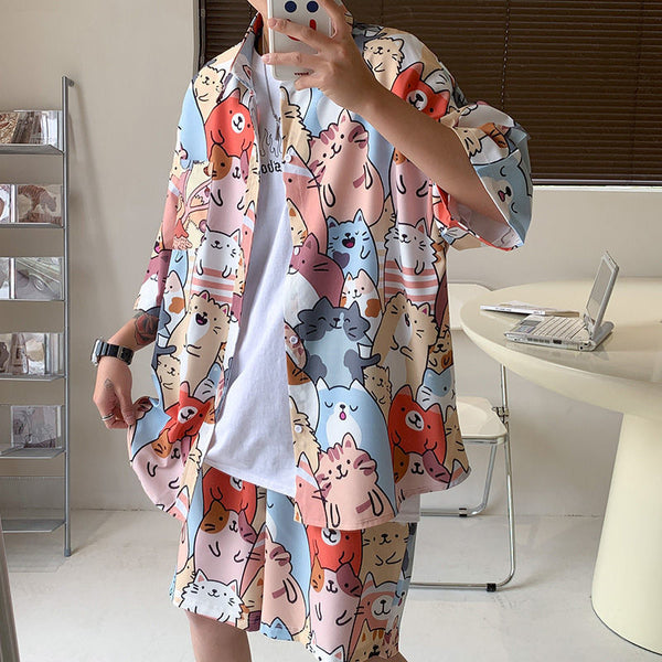 Conjunto de Camisa Floral Manga Corta Ice Silk para Hombre - Image 3