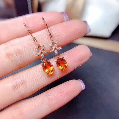 Aretes de Citrino Natural con Cristales Puros y Color Radiante