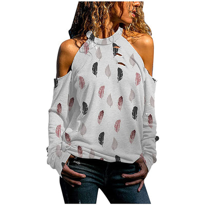 Blusa Estampada Halter Escotada de Manga Larga - Image 11