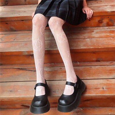 Medias de Malla Negra y Blanca Estilo Harajuku - Diseño Hueco Trendy - Image 5