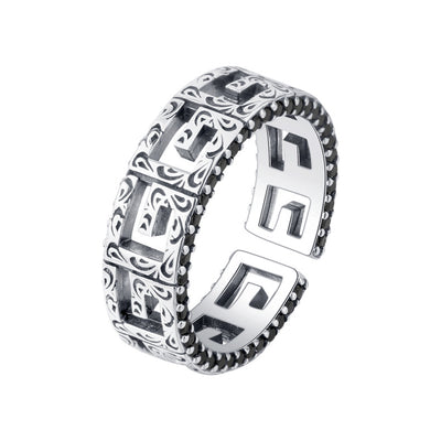 Anillo de Plata 925 Patrón Cuadrado Hueco Borde Diamantado Edición Angosta - Image 6