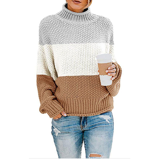 Suéter Cuello Alto con Rayas Gruesas en Contraste - Image 14