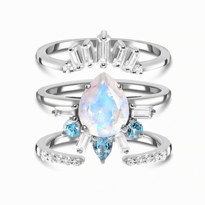Anillo de Plata Esterlina con Piedra de Luna Gota de Agua Tres Capas para Mujer - Image 6