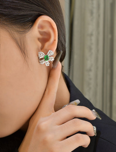 Aretes de Plata Esterlina con Esmeralda Verde en Forma de Moño - Image 11