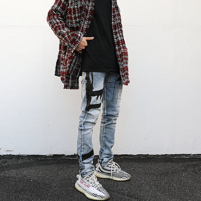 Jeans Slim Fit con Estampado Graffiti, Diseño Desgastado y Ajuste Entallado - Image 9