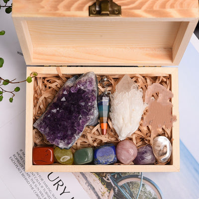 Caja de Regalo Piedras Naturales Cristal Amatista - 7 Gemas de Colores