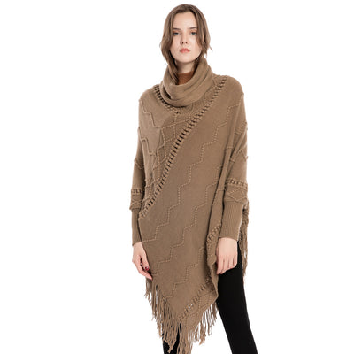 Suéter de Cuello Alto con Flecos Acrilico - Poncho Cálido y Elegante - Image 5
