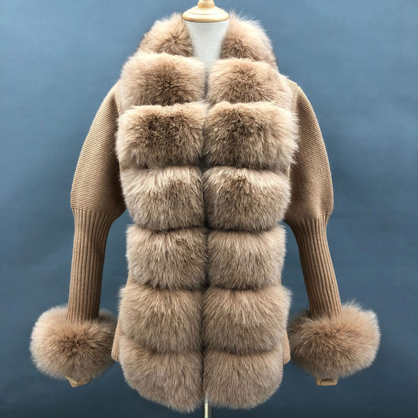 Cardigan Tejido para Mujer con Cuello de Zorro Desmontable - Otoño e Invierno