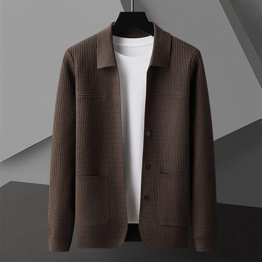 Suéter de Cuello Solapa Grueso para Hombre - Manga Larga Otoño Invierno con Bolsillos - Image 7