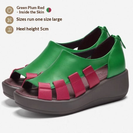 Sandalias Cuña de Cuero Genuino para Mujer con Suela Cómoda y Gruesa - Image 4