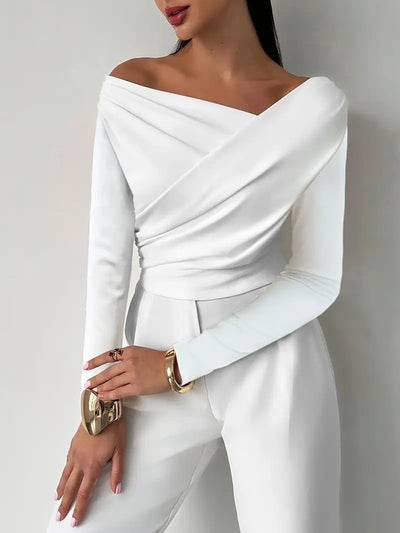 Blusa Asimétrica Elegante con Hombro Descubierto y Manga Larga - Image 9