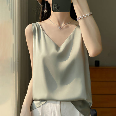 Blusa Suelta sin Mangas con Base Satinada Sedosa - Image 6