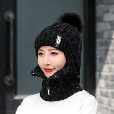 Conjunto de Gorro de Lana Tejido para Mujer con Bufanda Integrada - Protección Térmica Completa para Invierno - Image 12
