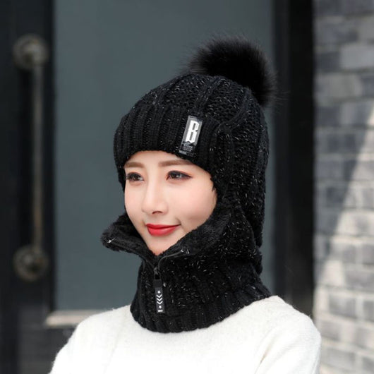 Conjunto de Gorro de Lana Tejido para Mujer con Bufanda Integrada - Protección Térmica Completa para Invierno - Image 12