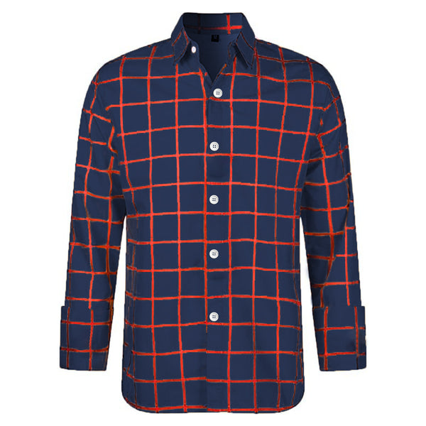 Camisa Cuadros Británica Elástica Suelta Manga Larga Solapa Estampada
