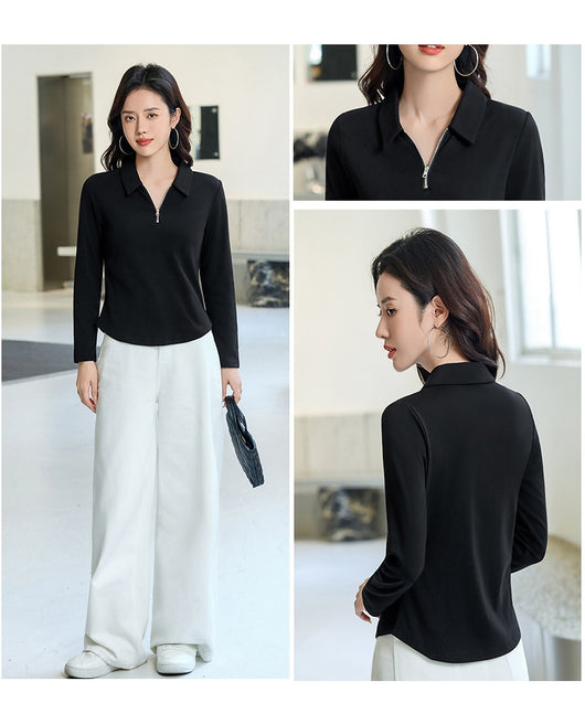 Polera Minimalista Slim Fit con Cierre de Medio Largo para Mujer - Image 13