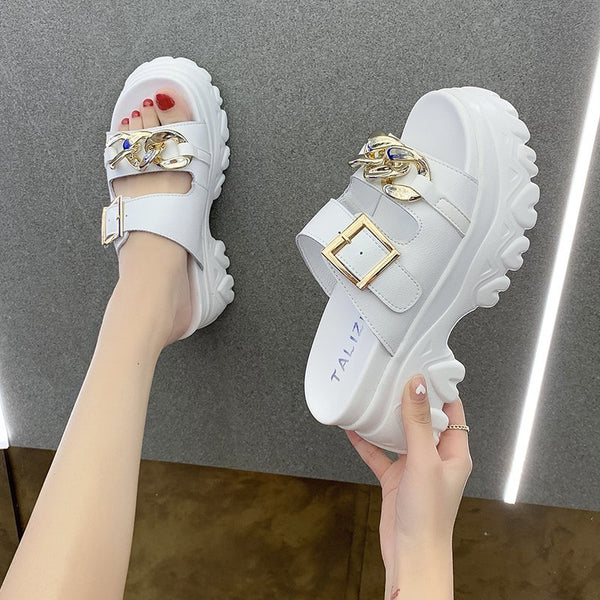 Sandalias y Pantuflas Elevadoras con Hebilla Metálica y Plantilla de Espuma