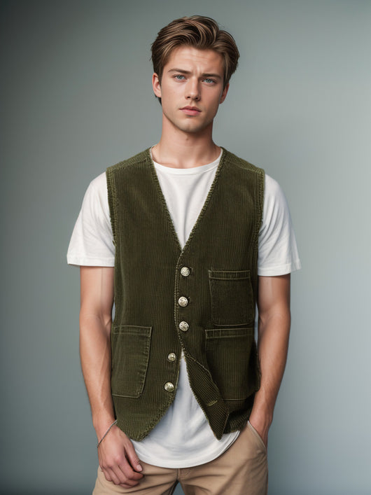 Chaleco de Pana para Hombre con Diseño de Patchwork - Primavera Otoño - Image 13