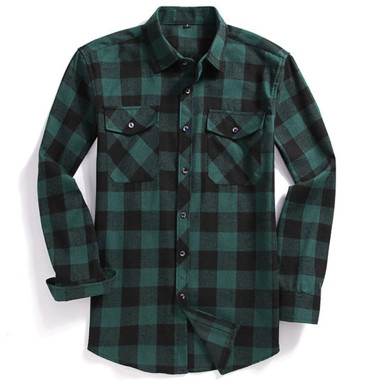 Camisa de Franela Cuadriculada Casual para Hombre con Bolsillos de Pecho