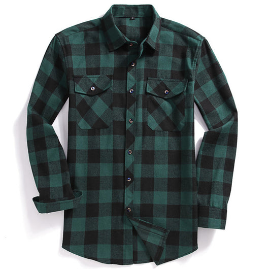 Camisa de Franela Cuadriculada Casual para Hombre con Bolsillos de Pecho