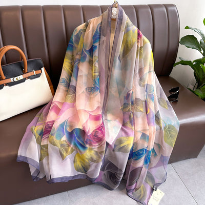 Pañuelo de Seda con Protección Solar - Chal Largo Estampado - Image 23