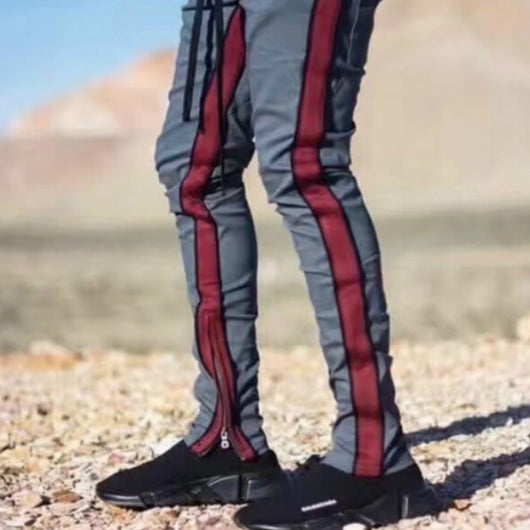 Pantalones Deportivos con Cierre en Tobillo y Rayas Contrastantes