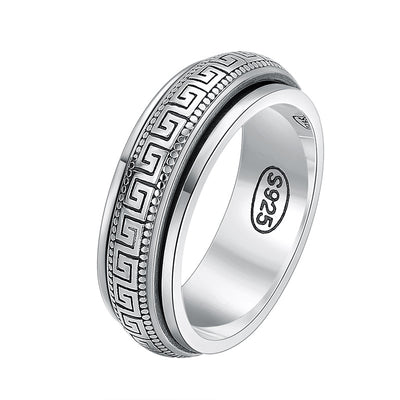 Anillo de Plata Tailandesa con Patrón Geométrico para Hombre - Image 5