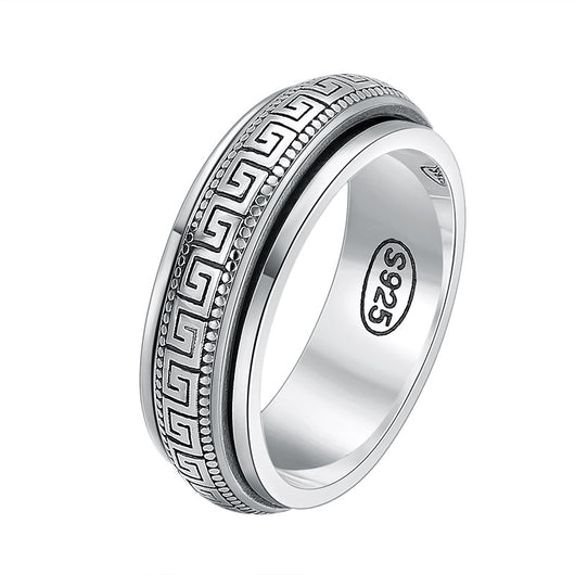 Anillo de Plata Tailandesa con Patrón Geométrico para Hombre - Image 5