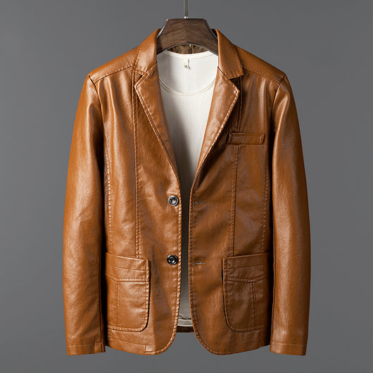 Chaqueta de Cuero para Hombre Otoño Invierno Solapa Delgada - Image 9