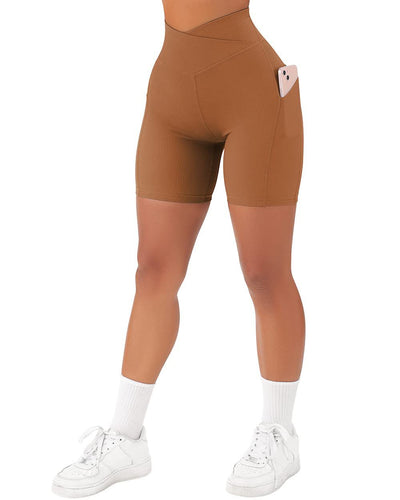 Shorts Deportivos Cruzados para Mujer con Bolsillos y Cinturón - Image 3