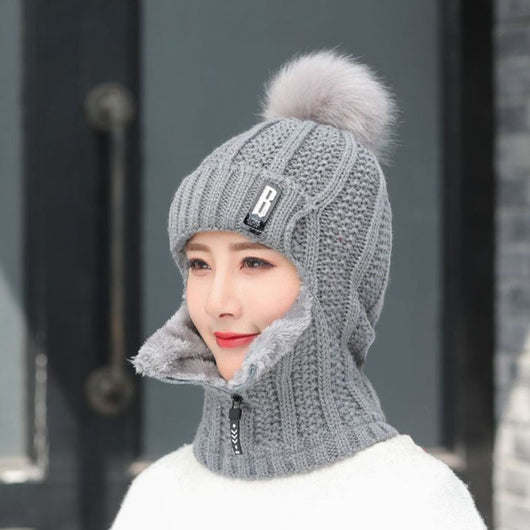 Conjunto de Gorro de Lana Tejido para Mujer con Bufanda Integrada - Protección Térmica Completa para Invierno - Image 7