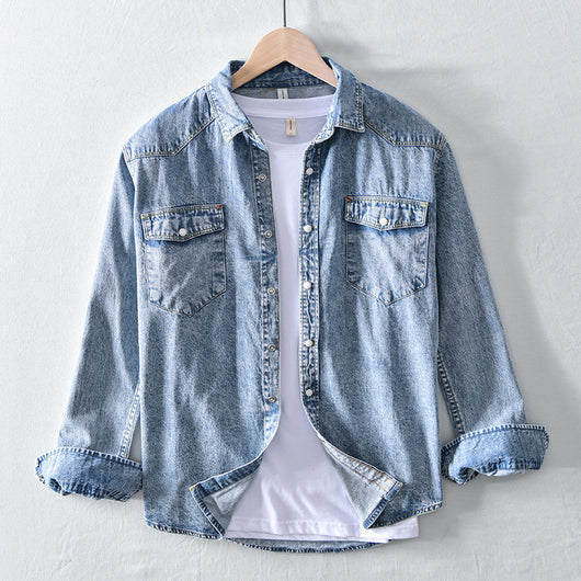 Camisa Vaquera Clásica de Manga Larga para Hombre en Blanco - Image 2
