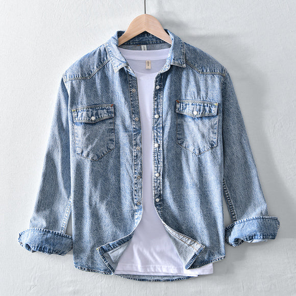 Camisa Vaquera Clásica de Manga Larga para Hombre en Blanco