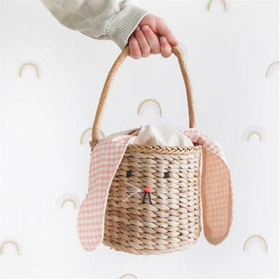 Bolsa de Rafia Tejida con Conejo de Orejas Grandes - Decoración Infantil