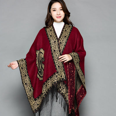Poncho Étnico Nepali Extra Grande Acolchado para Otoño e Invierno - Image 9
