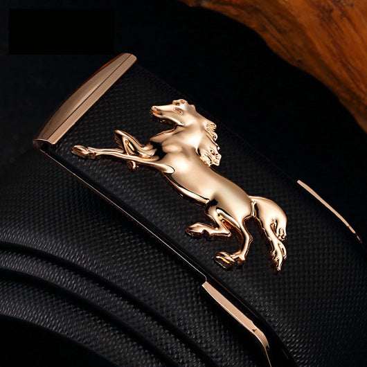 Cinturón de Cuero Premium para Hombre con Hebilla Dorada 3D Caballo
