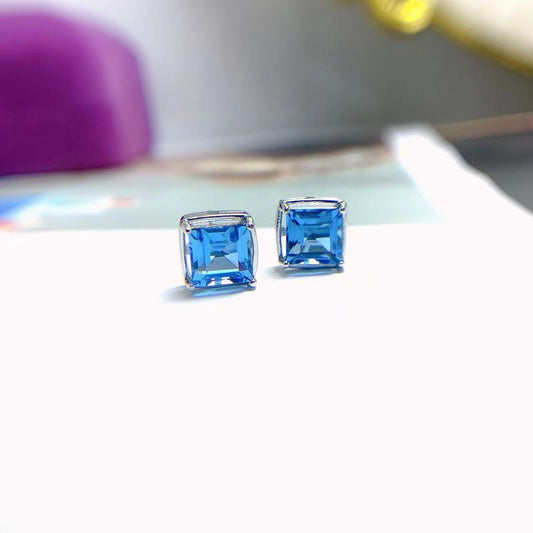 Aretes de Topacio Azul Natural con Plata 925 - Diseño Minimalista Asche - Image 2