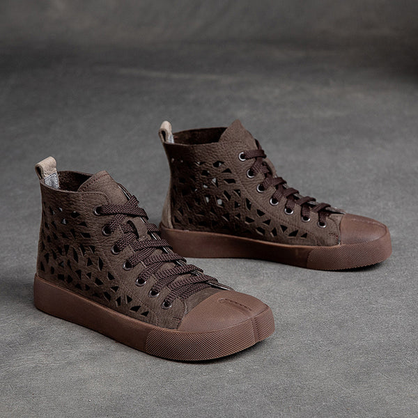 Botas Sandalias Británicas Retro de Cuero Genuino con Punta Cuadrada Hueca