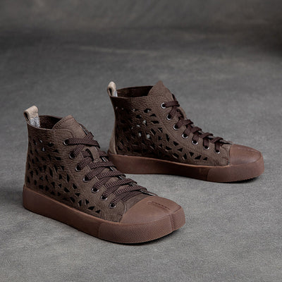 Botas Sandalias Británicas Retro de Cuero Genuino con Punta Cuadrada Hueca