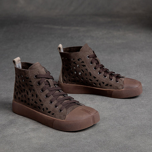 Botas Sandalias Británicas Retro de Cuero Genuino con Punta Cuadrada Hueca
