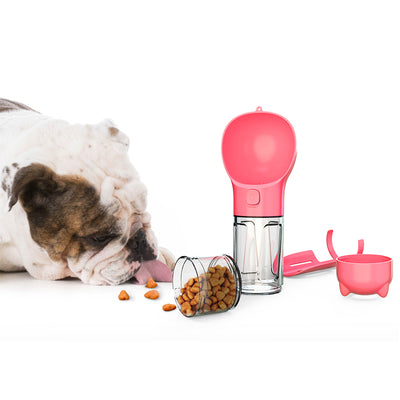 Four teal pet multi-functional water bottles, two with food boxes, in 300ml and 500ml sizes. - Image 9