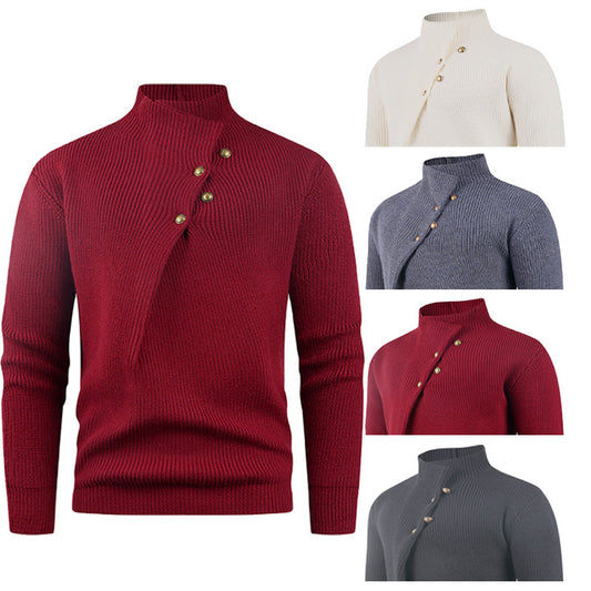 Suéter Casual para Hombre con Cuello Mao y Botones Sesgados