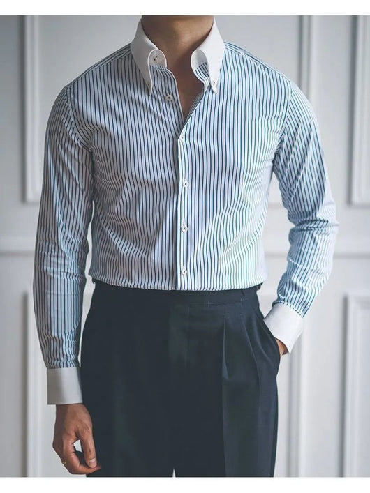 Camisa Casual a Rayas Manga Larga Vintage para Hombre - Image 7