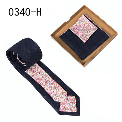 Corbata de Algodón con Estampado Floral y Pañuelo de Bolsillo - Image 4