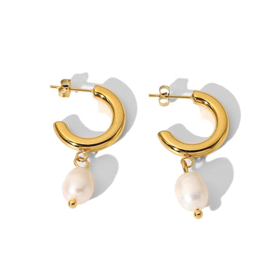 Aretes de Perla en Oro 18K y Acero Inoxidable Personalidad Fashion - Image 6