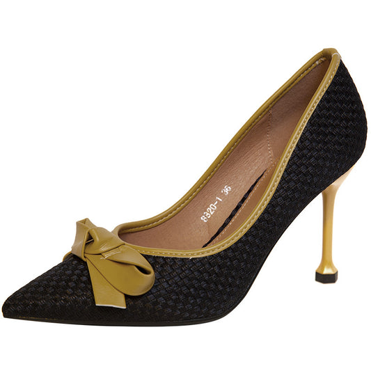 Tacones Stiletto Puntiagudos con Moño de Cuero para Mujer - Image 2