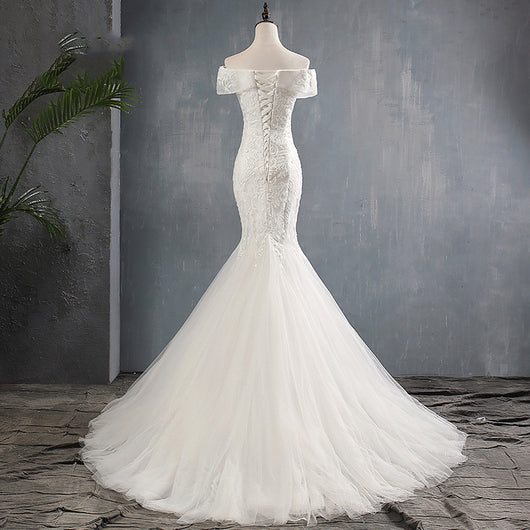 Vestido de Novia Asimétrico Cola Sirena con Hombro Descubierto - Image 7