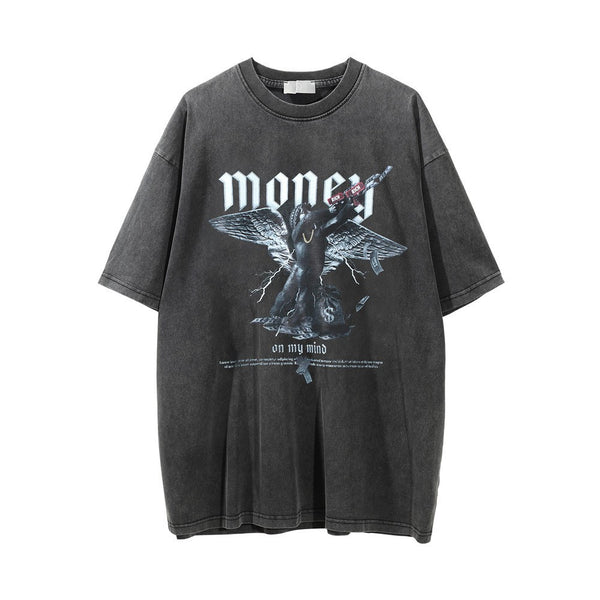 Camiseta Estampada Lavada y Desgastada para Hombre