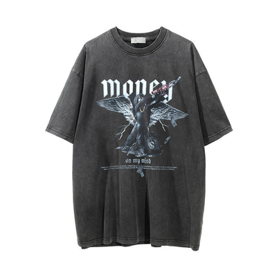 Camiseta Estampada Lavada y Desgastada para Hombre